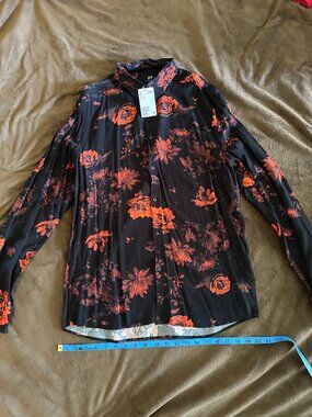 H&M Black and Red Floral button down Unisex w/ tags